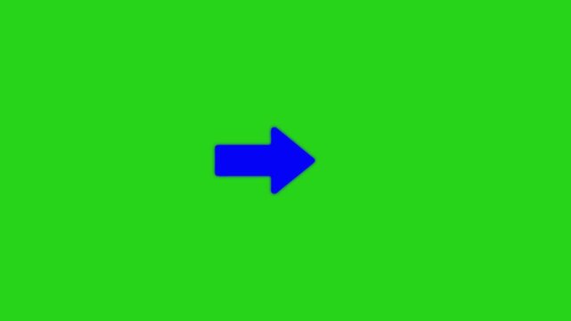Blue arrow pointer animation on green screen background, for easy chroma, key compositing direction navigation