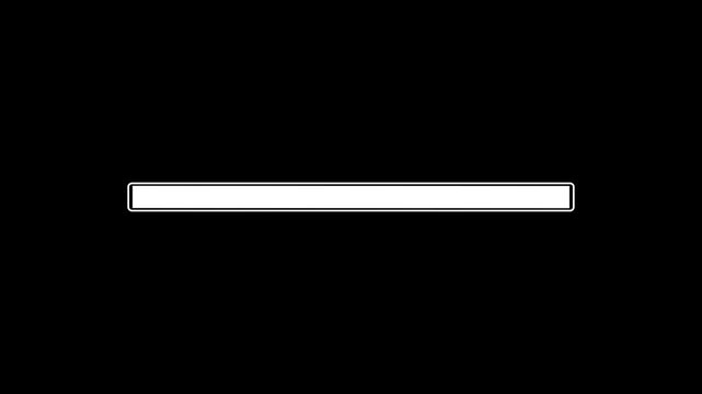 Minimalist white loading bar progress indicator animation on black background, for ui ux
