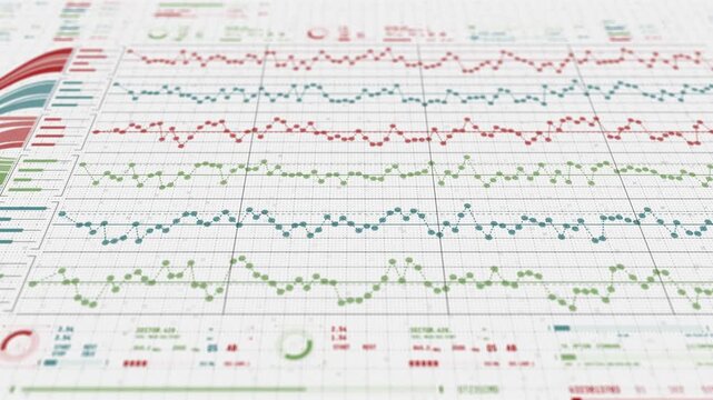 Financial AI Data Analytics Interface Dashboard Animation, Big Data Processing Visualization. Finance Statistical Charts, Infographic Flow Diagram, Business Intelligence Technology UI Background