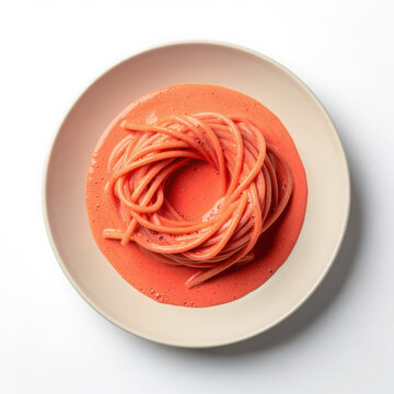 Luxury Trenette al Corallo with Vibrant Lobster Coral Cream Sauce Isolated on White Background