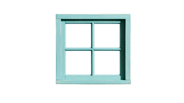 Turquoise wooden window frame with four panes