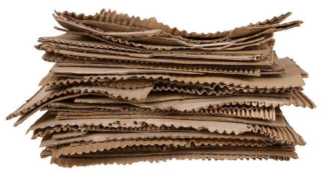 Stack of corrugated cardboard sheets with torn edges