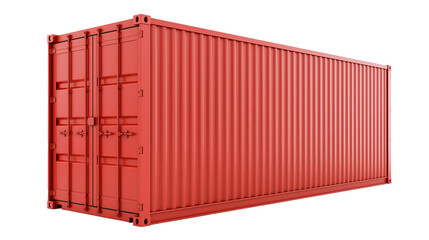 Fototapeta premium Red shipping container with double doors and corrugated metal sides