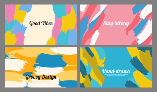 Vector illustration. Bright smears background. Paint brush strokes border. Trendy abstract color design for horizontal web banner, presentation, panoramic wallpaper. Colorful rainbow childish style