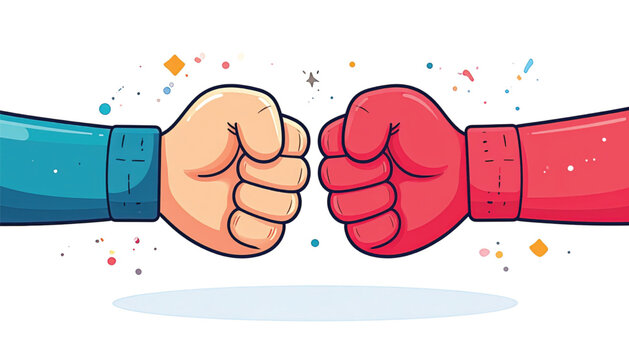 Two fists facing each other strongly.