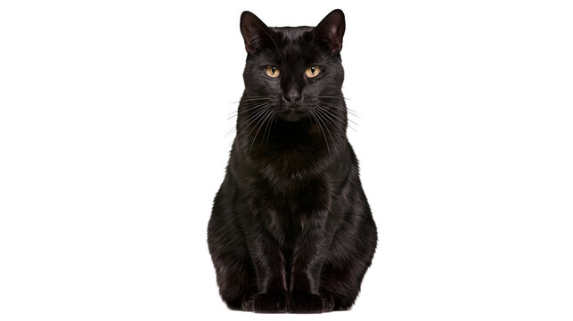 Black cat with yellow eyes sitting and looking forward