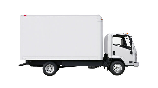 White box truck with cargo container side view