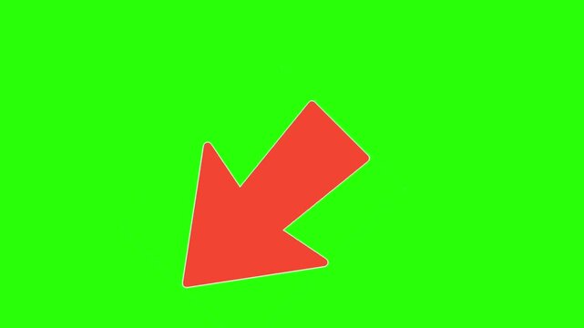 Animated red arrow bouncing and pointing down on a bright green chroma key background for video editing