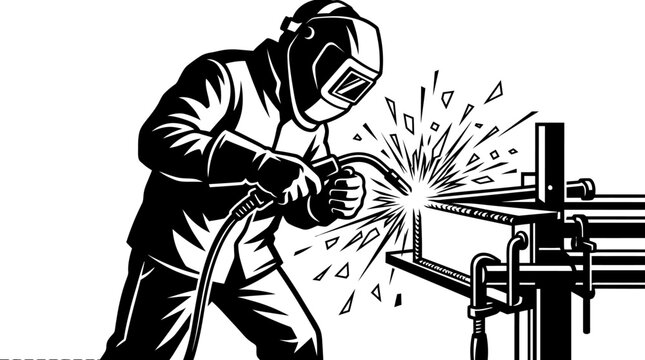 Welder at work wearing protective mask vector illustration sketch