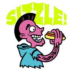 Obraz premium Playful sizzle hot dog character design