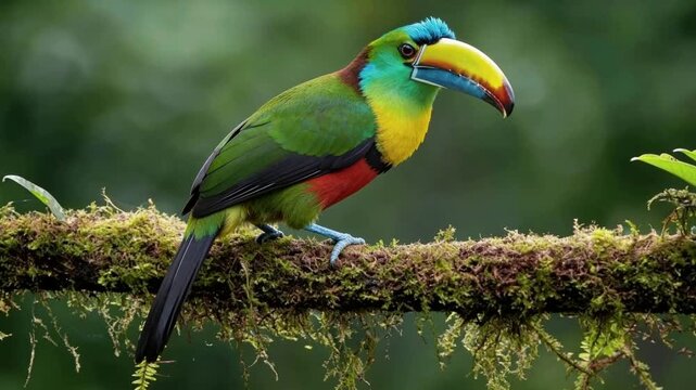 Colorful Tropical Toucan Bird on Forest Branch