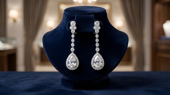 Elegant Diamond Drop Earrings on Display Bust