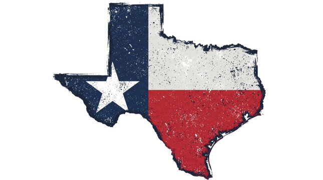 Vintage Texas State Silhouette Map with Distressed State Flag Grunge Texture
