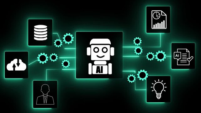 AI function calling and API integration. System integration for workflow automation. Animated cloud computing icon on transparent background.4k motion video.