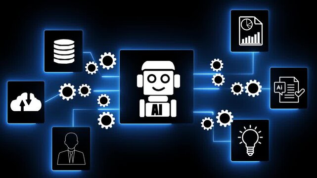 AI function calling and API integration. System integration for workflow automation. Animated cloud computing icon on transparent background.4k motion video.
