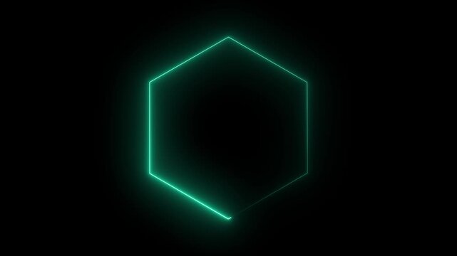 Minimal orange neon hexagon glowing edge.4k motion video.