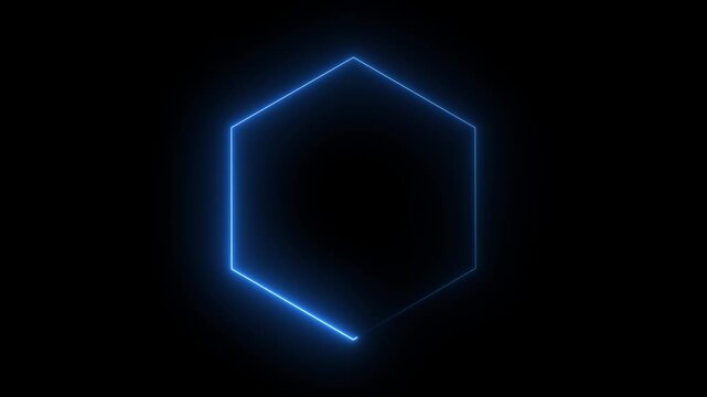 Minimal orange neon hexagon glowing edge.4k motion video.