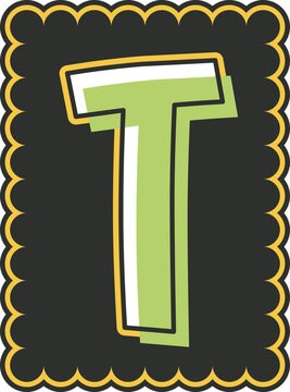 Stylish letter t design with vibrant colors and decorative border t-shirt design