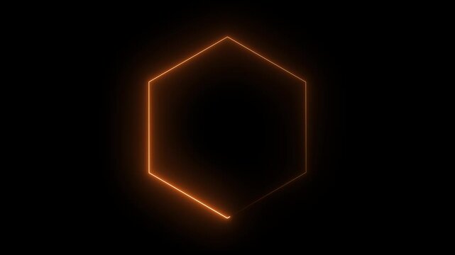 Minimal orange neon hexagon glowing edge.4k motion video.