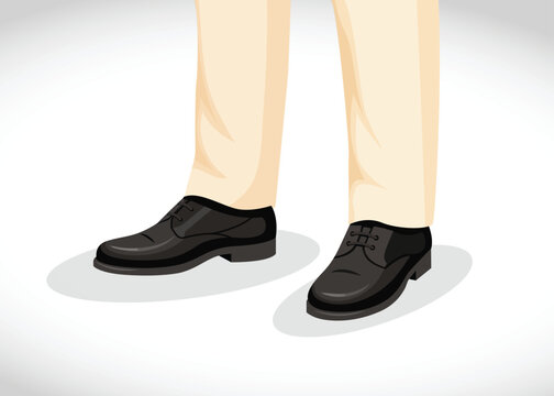 Man lower legs wearing formal trousers and polished black leather shoes with laces. Elegant footwear for business, office, conference, and event. A set of shoes vector
