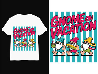 Obraz premium Gnome On Vacation Funny Summer Holiday T Shirt Design Cute Cartoon Typography Tshirt Poster Mug Hoodie Quotes