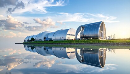 Fototapeta premium Modern high speed train crossing scenic bridge at sunset.