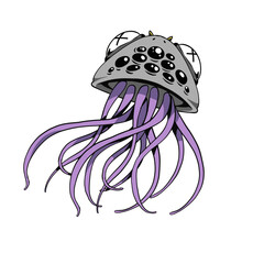 Playful jellyfish illustration with unique features © Vexels