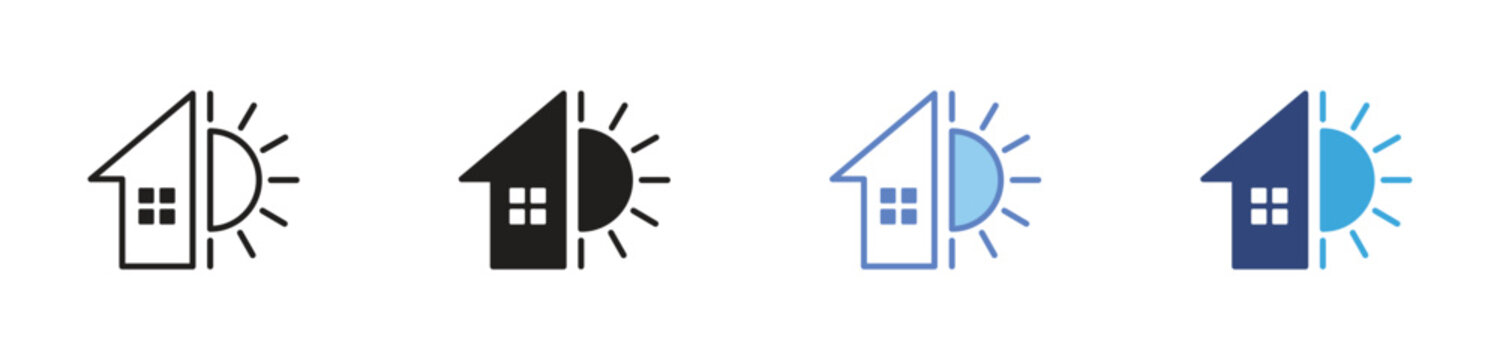 Indoor outdoor icons set, Interior exterior symbols, Inside outside icons, Multi environment signs, Indoor outdoor usage vector icons