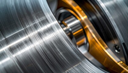 Fototapeta premium Close up view of industrial metal conveyor belt system.