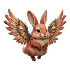 Fototapeta premium Winged Rabbit Illustration with Orange Wings isolated on transparent background