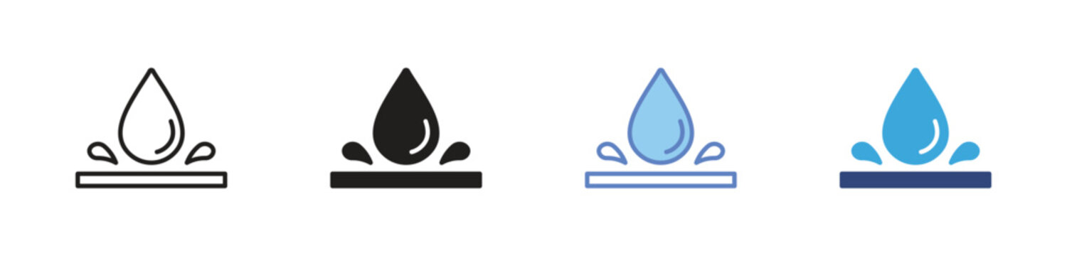 Water resistant icons set, Moisture protection symbols, Splash resistant icons, Liquid defense signs, Water protection vector icons