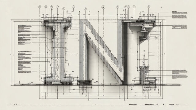 Technical engineering blueprint of building structure with detailed measurements and annotations