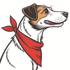 Profile portrait of a friendly dog wearing a red bandana with portrait illustration friendly domestic companion © Sabbir