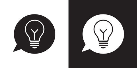 Minimalist Lightbulb Speech Icon – Idea Symbol in Black and White - Modern Concept Inspiration Bubble Graphic, Simple Creative Thought Communication Emblem, and Innovative Mind Brainstorm Vector © Arolicon