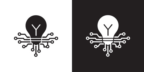 Minimalist Lightbulb Circuit Icon – Innovation and Tech Symbol - Modern Digital Smart Energy Graphic, Simple Electronic Creative Solution Emblem, and Futuristic Cyber Intelligence Vector © Arolicon