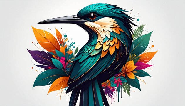 Colorful parrot perched on vibrant tropical flowers.