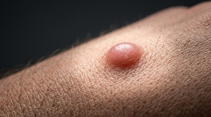 Fototapeta premium Close-up of Blister on Skin Skin Close-Up Health Dermatology Wound Medical Human Body. Concept featuring skin, close-up, health, dermatology, wound for professional commercial design.