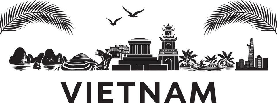 Amazing Vietnam Travel vector. Vector Black silhouettes illustration