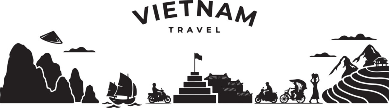 Amazing Vietnam Travel vector. Vector Black silhouettes illustration