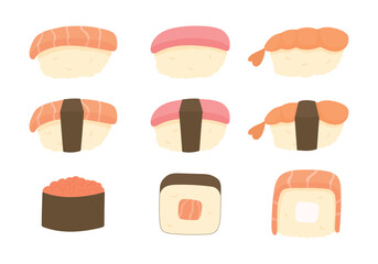 Sushi Set Vector Illustration Collection, Traditional Japanese Food Assortment Isolated Design © Makarova Asel