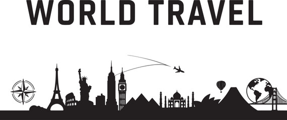 Obraz premium world travel vector Black concept. Vector Black silhouettes illustration