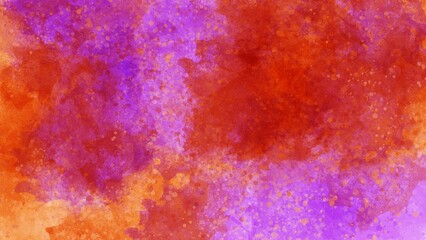 Fototapeta premium Vibrant purple, orange and red watercolor texture background. Abstract artistic watercolor painting featuring a dramatic mix of deep purple, vibrant orange, and red tones