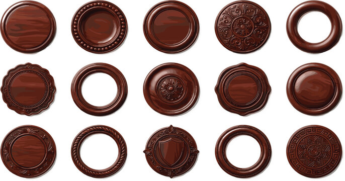 Decorative Wooden Ceiling Medallions and Round Frame Vector Set Featuring Vintage Architectural Moldings, Carved Rosettes, Ornaments, and Classic Borders for Interior Design