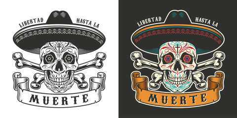 Fototapeta premium Two skulls wearing hats