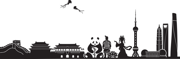 china travel vector illustration. Vector Black silhouettes illustration © MofajjolHossen