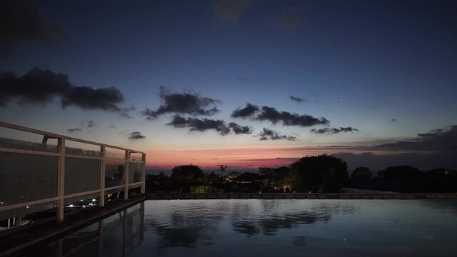 sunset at a rooftop pool in kuta on bali