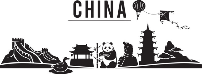 china travel vector illustration. Vector Black silhouettes illustration © MofajjolHossen