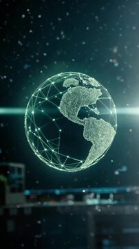 Holographic Digital Earth Globe Floating with Glowing Network Lines, Global Connectivity and Data Concept