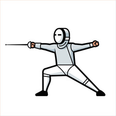 Obraz premium Fencer in Uniform and Mask with Sword, Action Pose Illustration