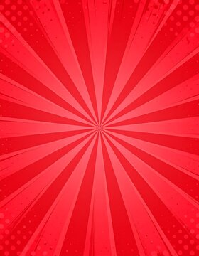 A vibrant red background with radiating lines emanating from the center, creating a dynamic and energetic visual effect